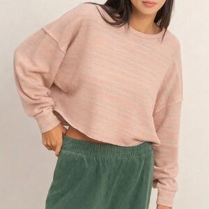 NEW Double Zero Pink Cropped Sweatshirt Oversized Crewneck Lounge Top Small